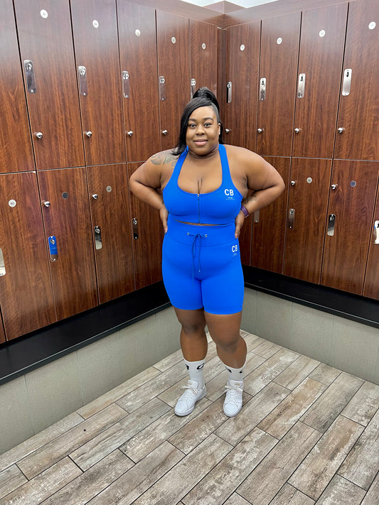 Chic Body Ribbed Zipped Sports Bra- Pool Side